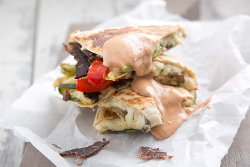 Irish Biltong & Grilled Vegetable Quesadilla with Spicy Mayonnaise